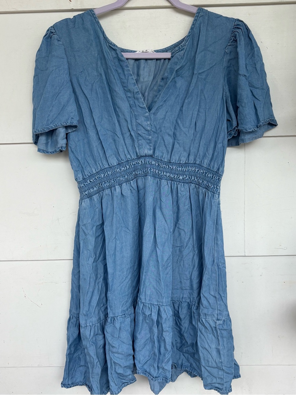 Blu Pepper Light Blue V-Neck Tiered Mini Dress